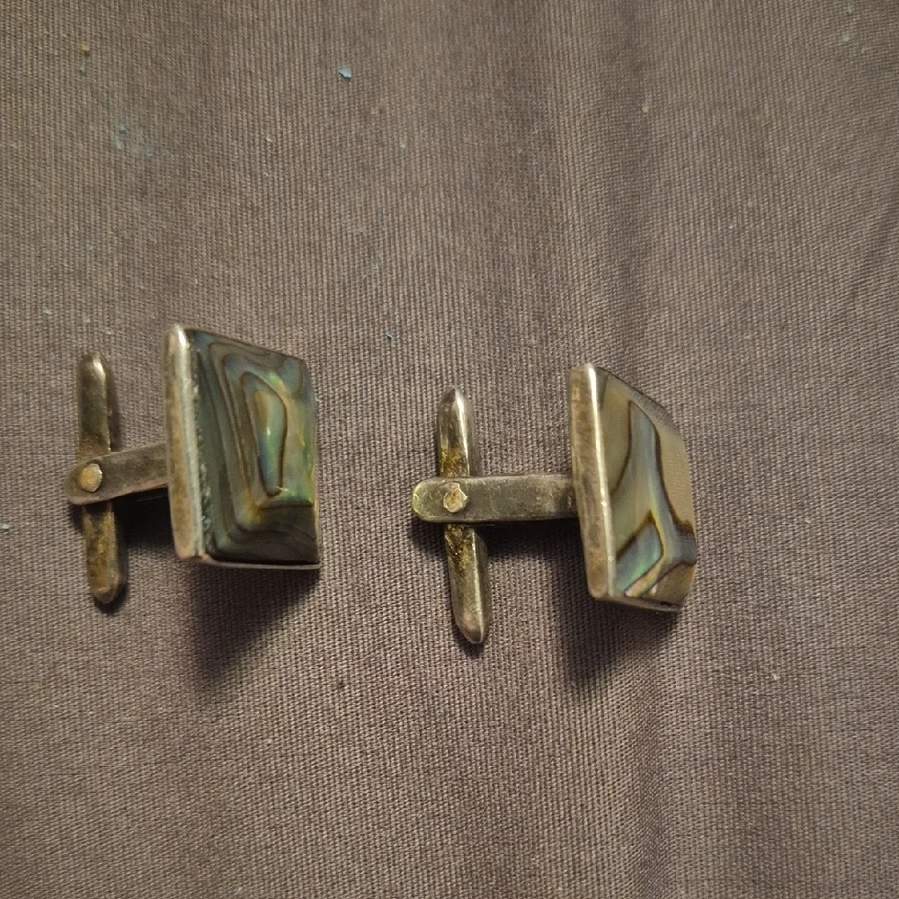 Taxco Mexico Sterling Abalone Inlay Cufflinks  Square Shaped Preowned